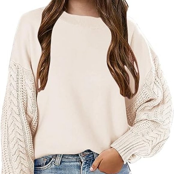 Girl's Crew Neck Sweaters Kids Long Sleeve Drop Shoulder Pullover - Picture 1 of 5